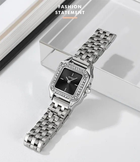Skmei Women Stainless Steel Square Diamond