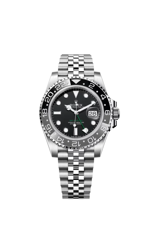 Gmt Travel Style Silver Chain | Black Grey Bezel