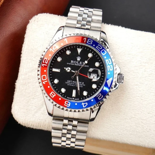Gmt Travel Style Silver Chain | Red Blue Bezel