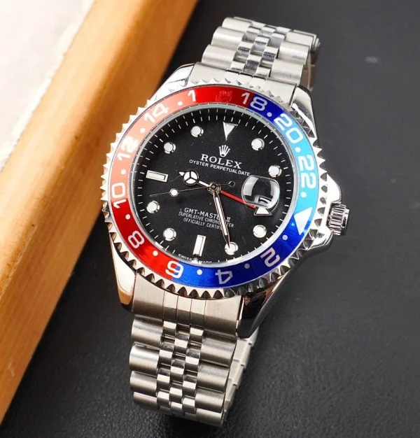 Gmt Travel Style Silver Chain | Red Blue Bezel