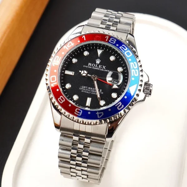 Gmt Travel Style Silver Chain | Red Blue Bezel