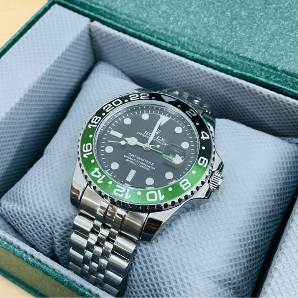Gmt Travel Style Silver | Green Black Bezel