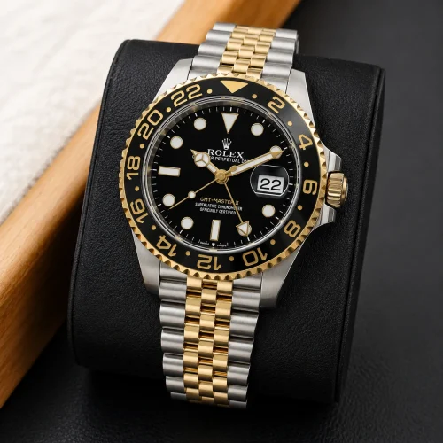 Travel Style Two Tone Black Bezel Watch Stainless Steel