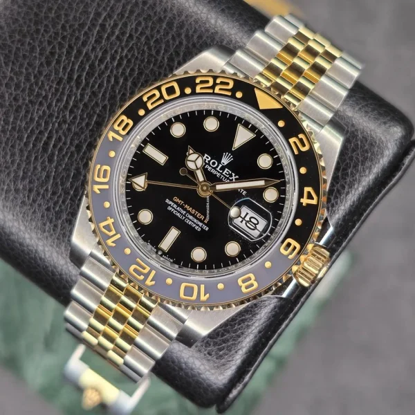 RLX GMT Luxury Watch – Gold & Silver Stainless Steel with Black Dial & Black Rotatig Bezel