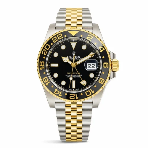 RLX GMT Luxury Watch – Gold & Silver Stainless Steel with Black Dial & Black Rotatig Bezel