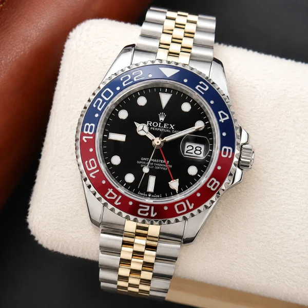 Travel Style Two Tone Red Blue Bezel Watch Stainless Steel