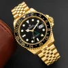 Travel Style Gold Black Bezel Watch Stainless Steel